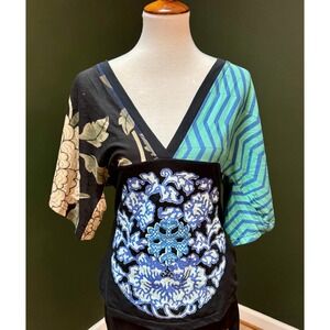 Desigual Kimono Style Floral Patchwork V Neck Top Women's M